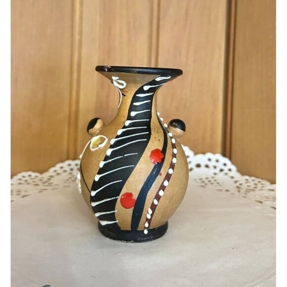 Vintage Handcrafted Miniature Deruta Italy Pottery Vase Red Black White Clay - Picture 1 of 7